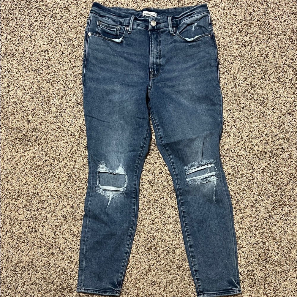Good American dark indigo denim jeans